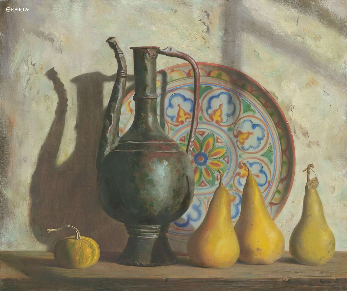 сабит нуриев натюрморты. сабит нуримов художник. вьюгова римма николаевна художник. натюрморт акварелью академическая живопись. красивый кувшин.